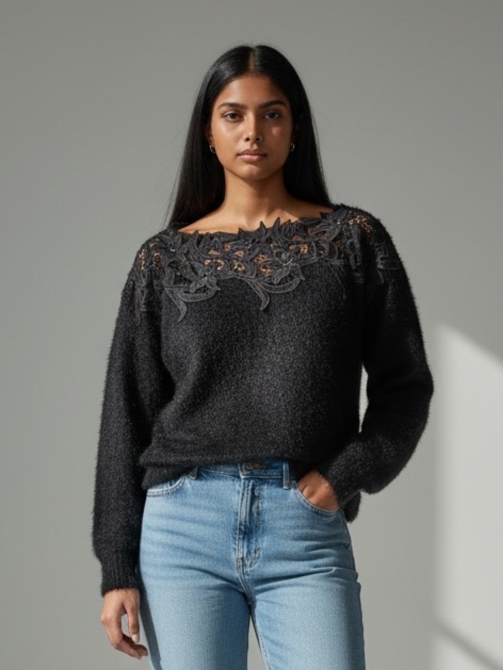 Black Lace Sweater Women's Size 6 Sophisticated Design